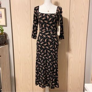 Lush Dress Women’s Size Small Midi Black + Pink Ditsy Floral Romantic Fairycore